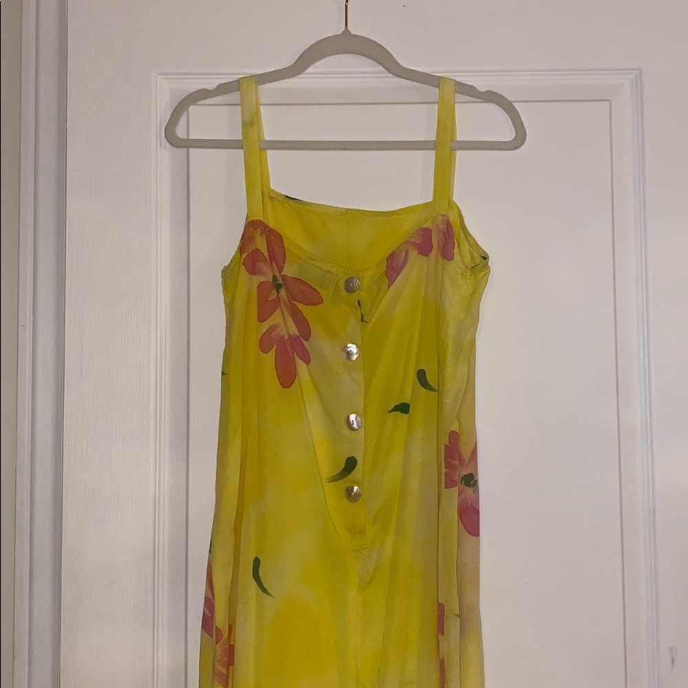 April Cornell Sunny Yellow Strap floral Dress with side split Size Large - Picture 4 of 10